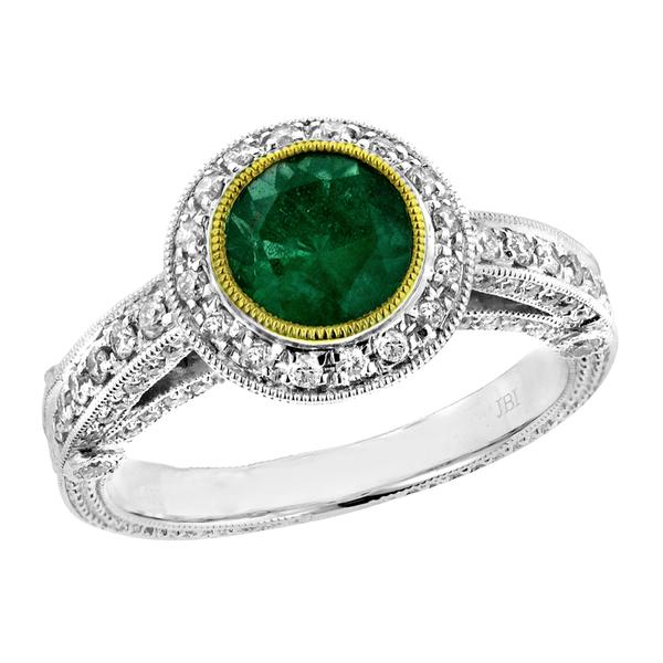 View 14Kw or y/14kr Gold Emerald Ring