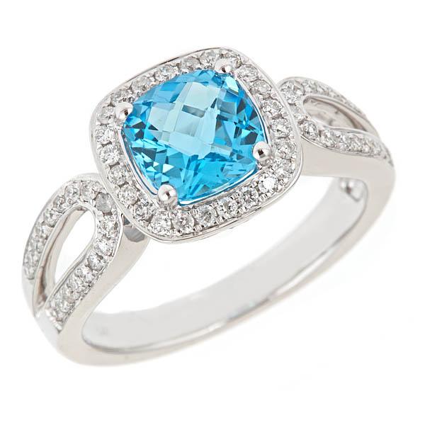 View 14Kw or y/14kr Gold Blue Topaz Ring