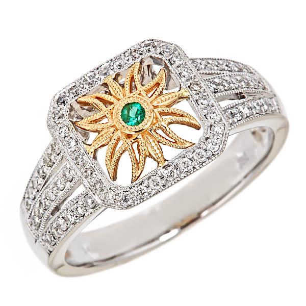 View 14Kw or y/14kr Gold Emerald Ring