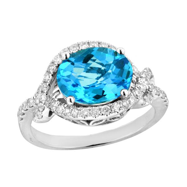 View 14Kw or y/14kr Gold Blue Topaz Ring