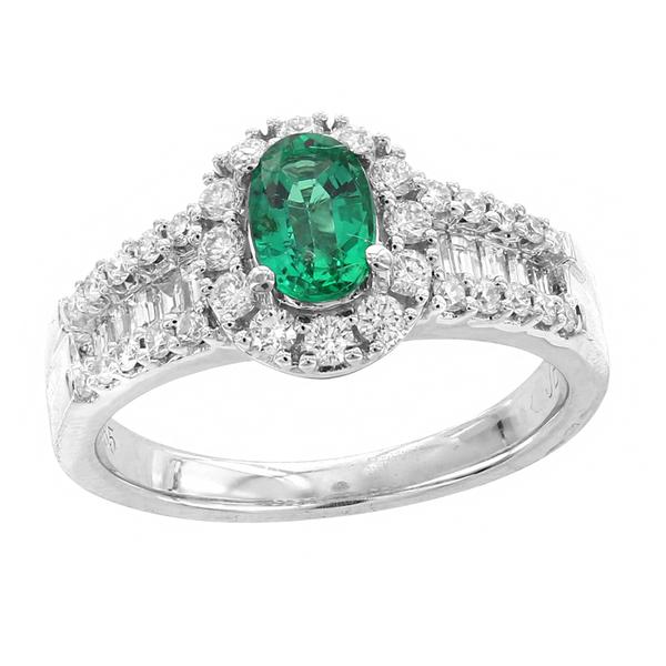 View 14Kw or y/14kr Gold Emerald Ring