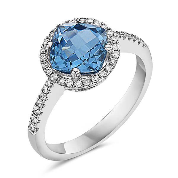 View 14Kw or y/14kr Gold Blue Topaz Ring