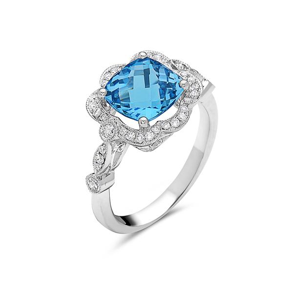 View 14Kw or y/14kr Gold Blue Topaz Ring