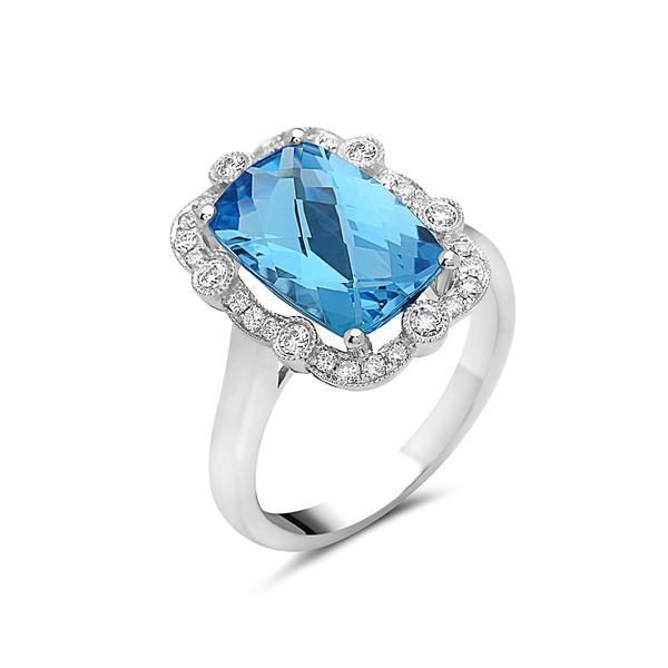 View 14Kw or y/14kr Gold Blue Topaz Ring