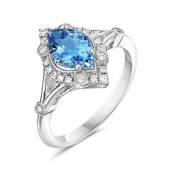 View 14Kw or y/14kr Gold Blue Topaz Ring
