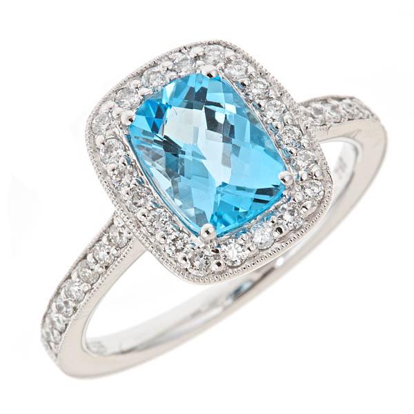 View 14Kw or y/14kr Gold Blue Topaz Ring