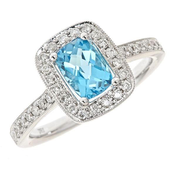 View 14Kw or y/14kr Gold Blue Topaz Ring