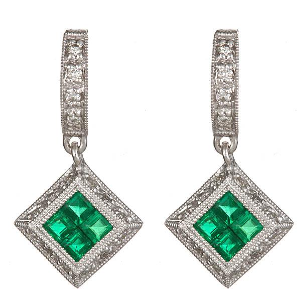 View 14Kw or y/14kr Gold Emerald Earrings