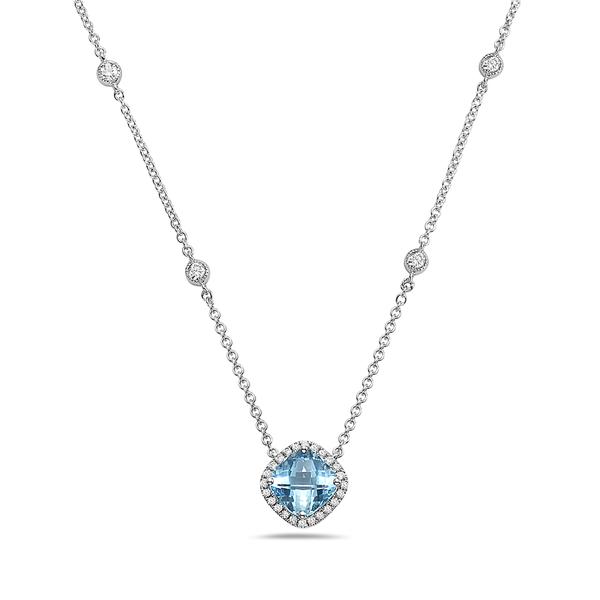 View 14Kw or y/14kr Gold Blue Topaz Necklace