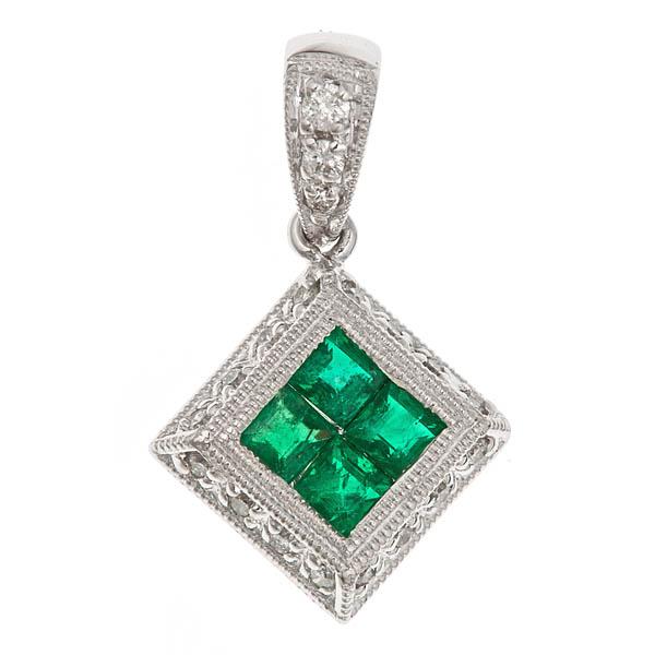 View 14Kw or y/14kr Gold Emerald Pendant