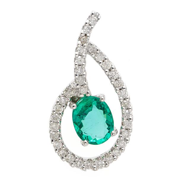 View 14Kw or y/14kr Gold Emerald Pendant