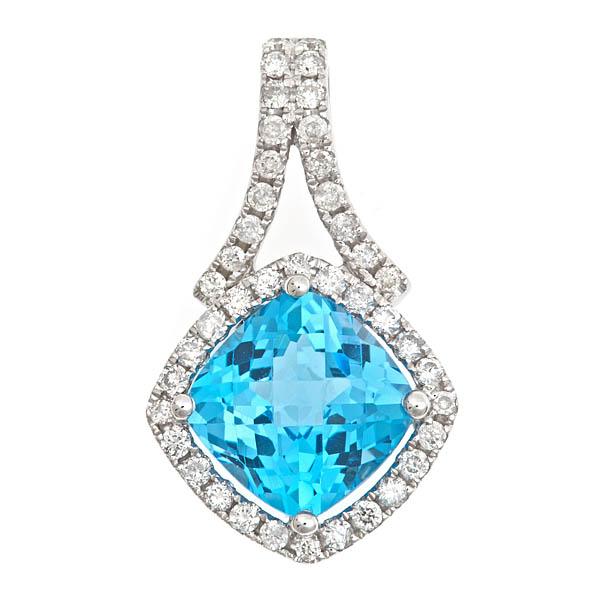 View 14Kw or y/14kr Gold Blue Topaz Pendant