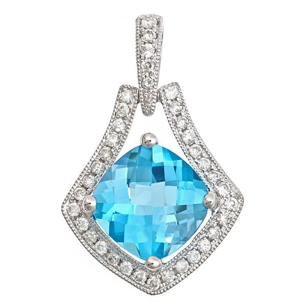 View 14Kw or y/14kr Gold Blue Topaz Pendant