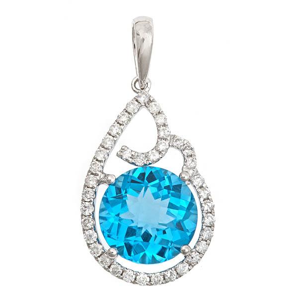 View 14Kw or y/14kr Gold Blue Topaz Pendant