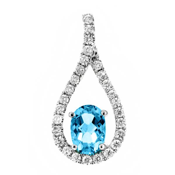 View 14Kw or y/14kr Gold Blue Topaz Pendant