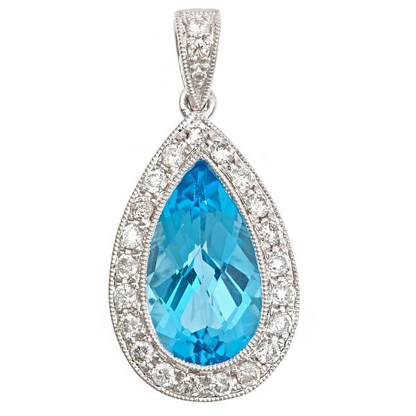 View 14Kw or y/14kr Gold Blue Topaz Pendant